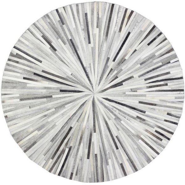 Bashian Bashian H112-GY-6 RND-H19 Santa Fe Collection Geometric Contemporary Leather Hand Stitched Round Area Rug; Grey - 6 ft. H112-GY-6 RND-H19